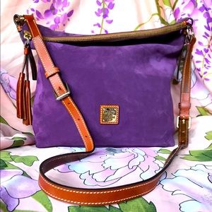 Dooney and Bourke Purple Suede Hobo Duffel with Tassels Zip Top Shoulder Bag